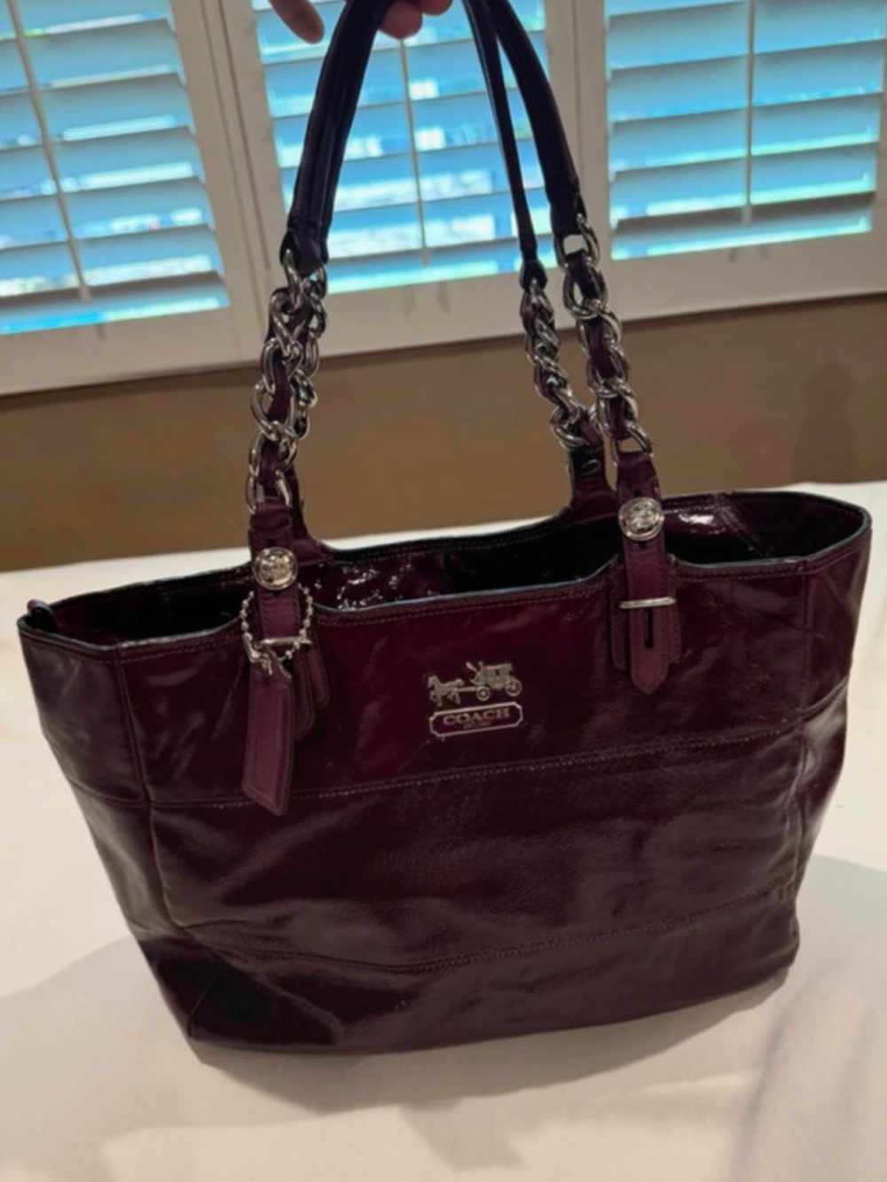 Coach Patent Leather Tote in Deep Plum
